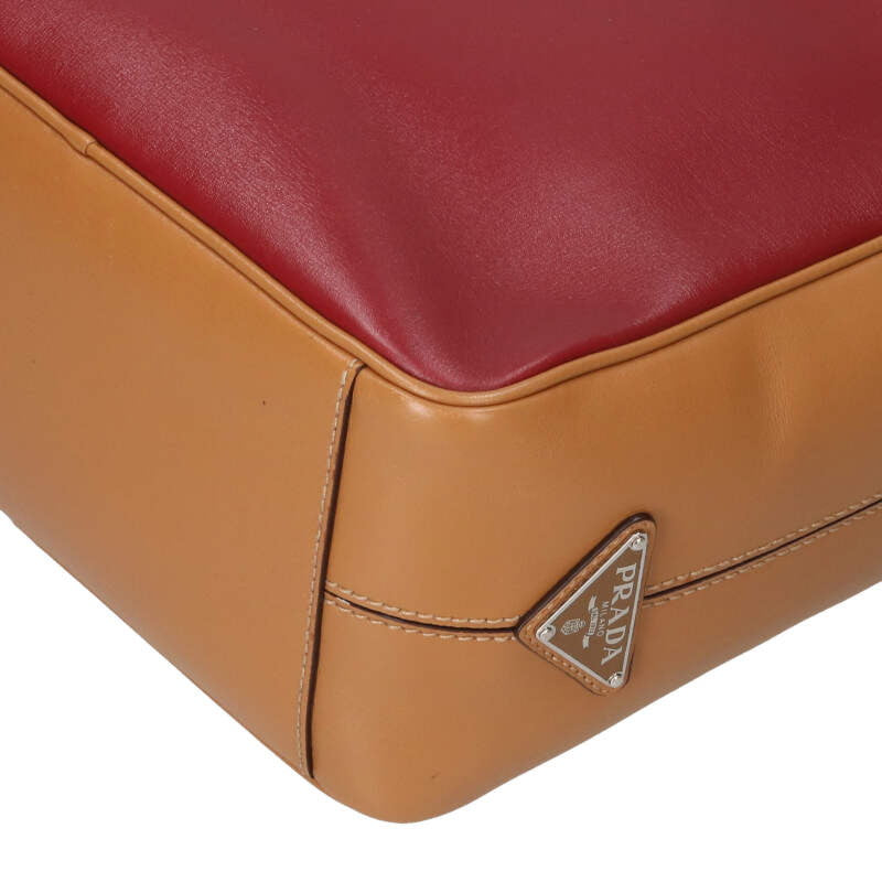PRADA Bicolor Triangle Logo Plate Leather Bag Size ONE SIZE