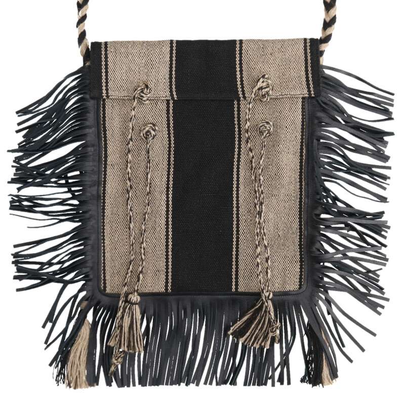 Saint Laurent Paris Leather Shoulder Bag Black x Beige One Size