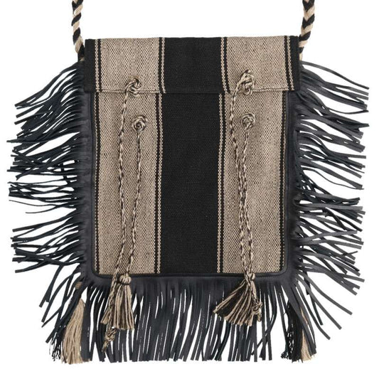 Saint Laurent Paris Leather Shoulder Bag Black x Beige One Size