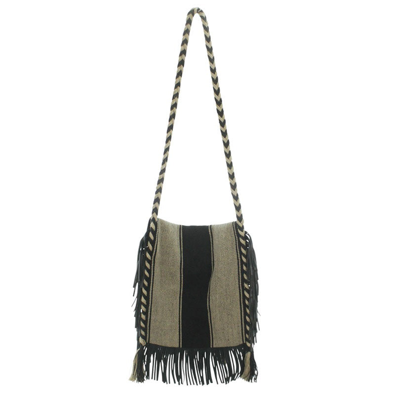 Saint Laurent Paris Leather Shoulder Bag Black x Beige One Size