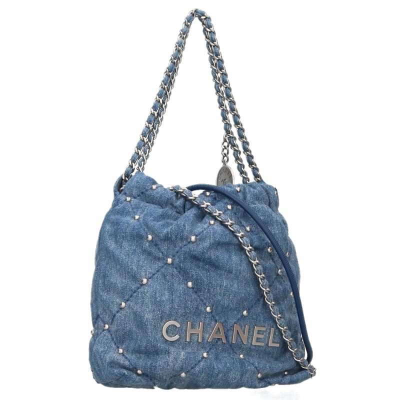 CHANEL AS3980 Chanel 22 Mini Denim Stud Chain Shoulder Bag