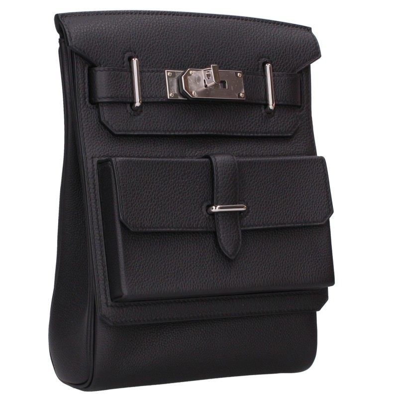 HERMES Accad PM Togo Noir Silver HW Shoulder