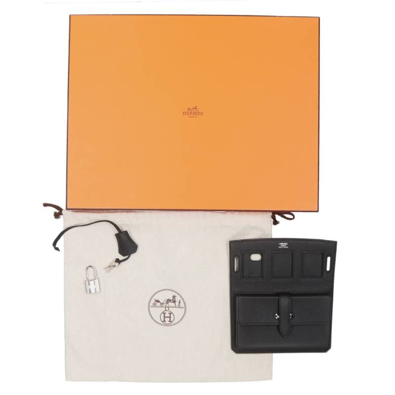 HERMES Accad PM Togo Noir Silver HW Shoulder