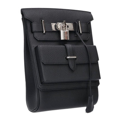 HERMES Akkad Togo Leather Silver Shoulder Bag Size PM