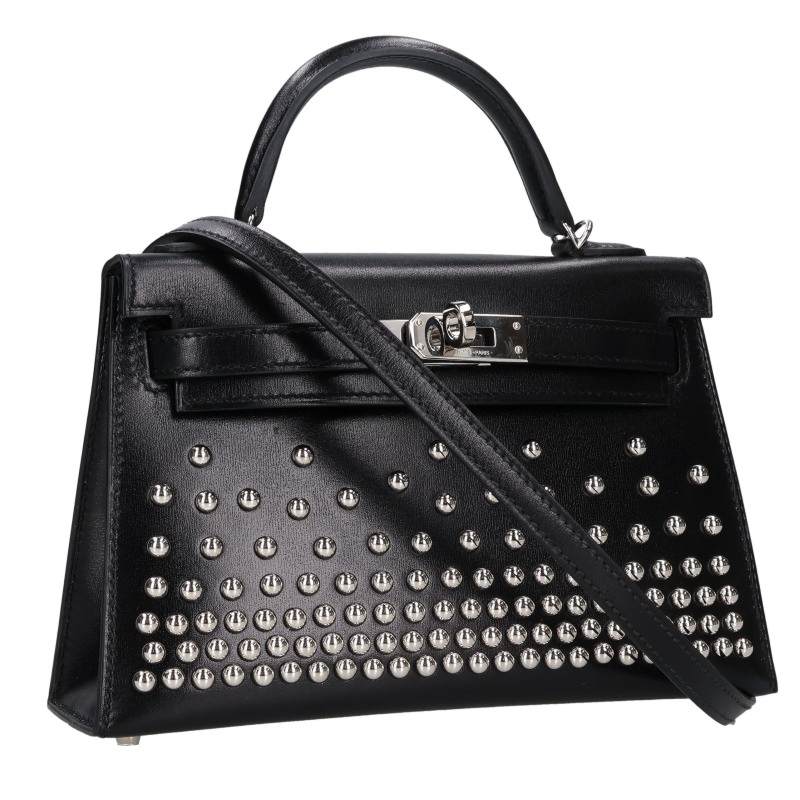 HERMES Mini Kelly 2 Cloute Box Calf Leather Bag Black