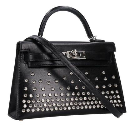 HERMES Mini Kelly 2 Cloute Box Calf Leather Bag Black