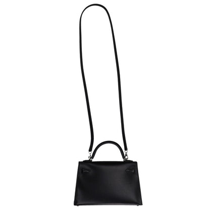 HERMES Mini Kelly 2 Cloute Box Calf Leather Bag Black
