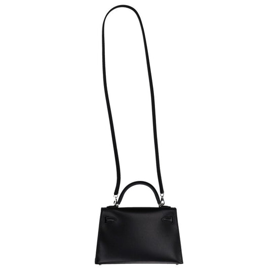 HERMES Mini Kelly 2 Cloute Box Calf Leather Bag Black