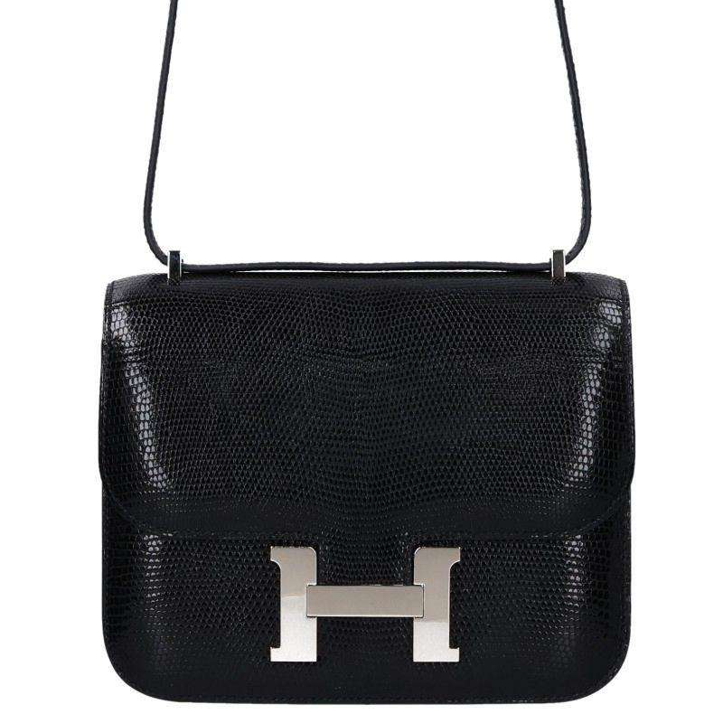 HERMES Constance Mini Lizard Leather Shoulder Bag Black