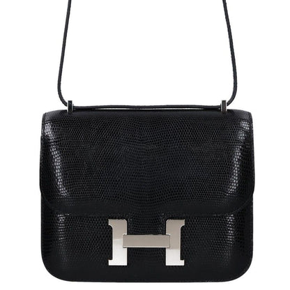 HERMES Constance Mini Lizard Leather Shoulder Bag Black