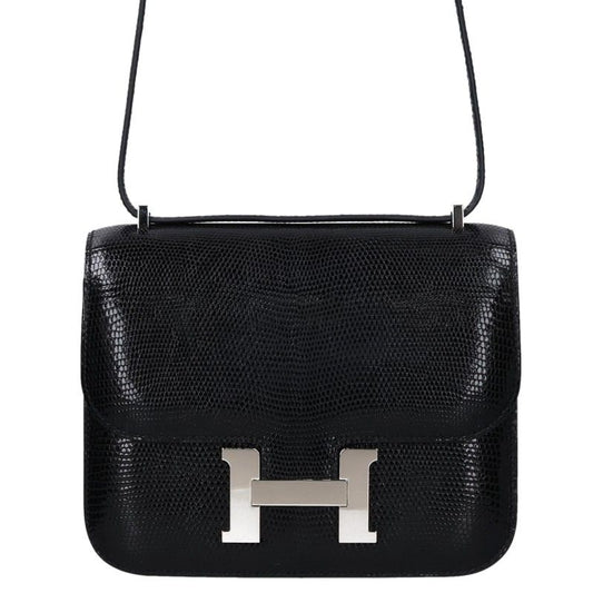 HERMES Constance Mini Lizard Leather Shoulder Bag Black