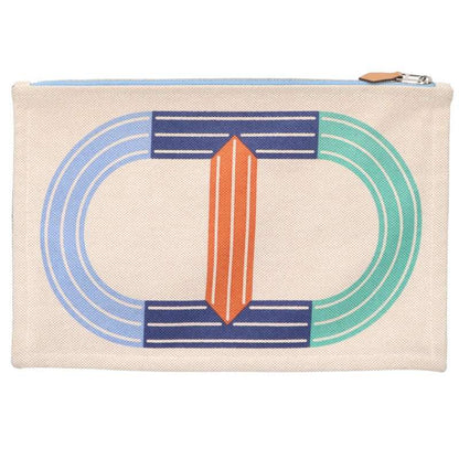 HERMES MAILLON MARIN Cotton Pouch Beige Blue Size GM