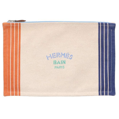 HERMES MAILLON MARIN Cotton Pouch Beige Blue Size GM