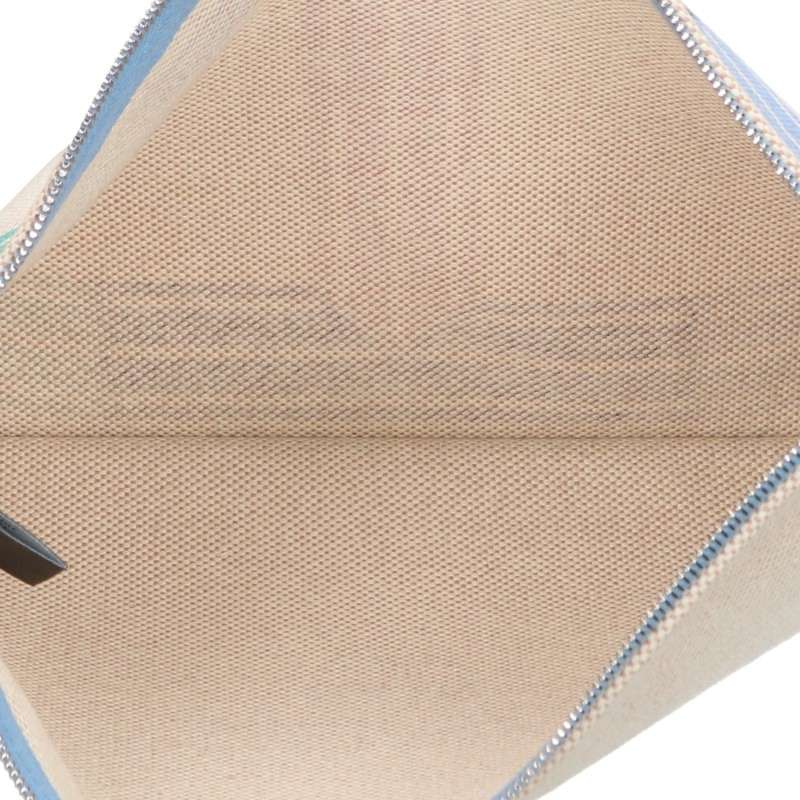 HERMES MAILLON MARIN Cotton Pouch Beige Blue Size GM