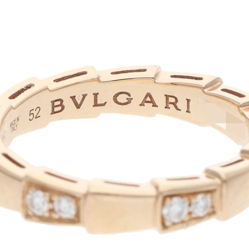 BVLGARI Serpenti Viper 18K Pink Gold Diamond Ring Size 52