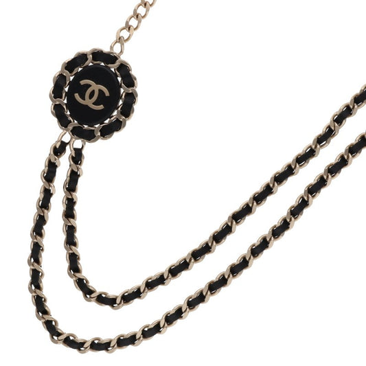 CHANEL Leather & Chain Link Necklace Size ONE SIZE