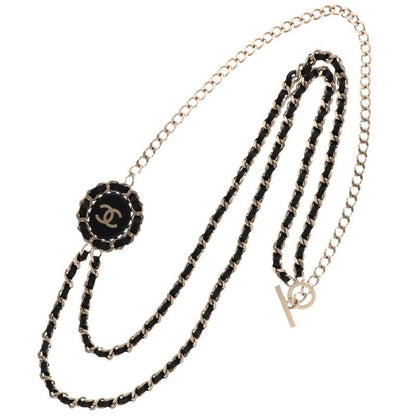 CHANEL Leather & Chain Link Necklace Size ONE SIZE