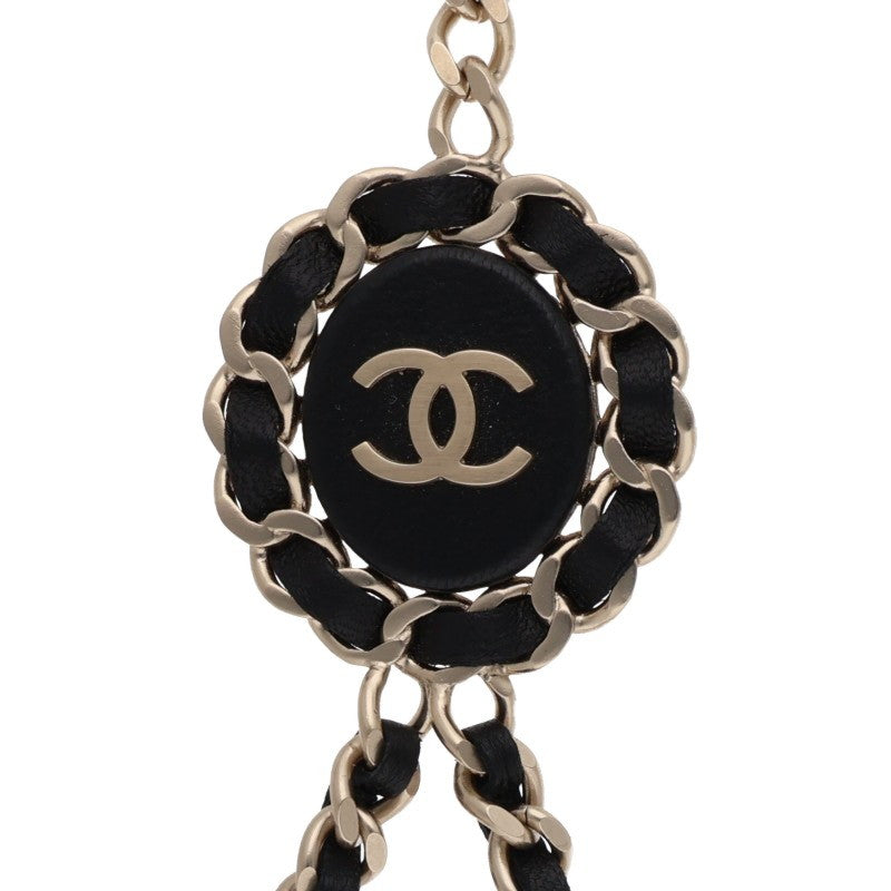CHANEL Leather & Chain Link Necklace Size ONE SIZE