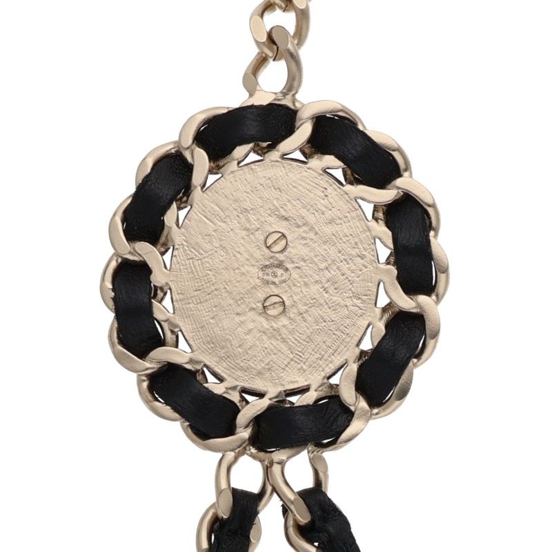 CHANEL Leather & Chain Link Necklace Size ONE SIZE