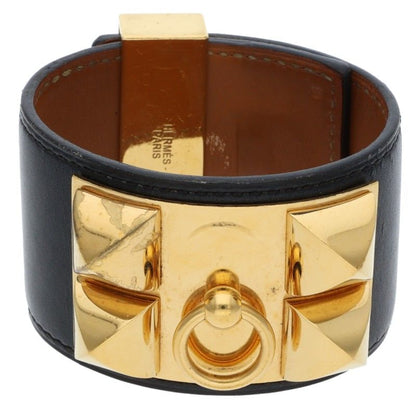 HERMES Collier de Chien Leather Bracelet Black Size ONE SIZE
