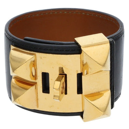 HERMES Collier de Chien Leather Bracelet Black Size ONE SIZE
