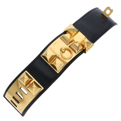 HERMES Collier de Chien Leather Bracelet Black Size ONE SIZE