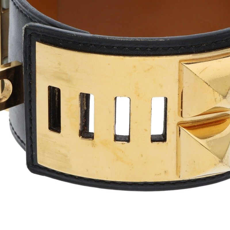 HERMES Collier de Chien Leather Bracelet Black Size ONE SIZE