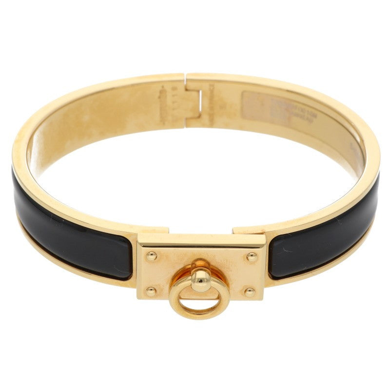 HERMES Clic H Metal x Enamel Bracelet Gold/Black Size ST