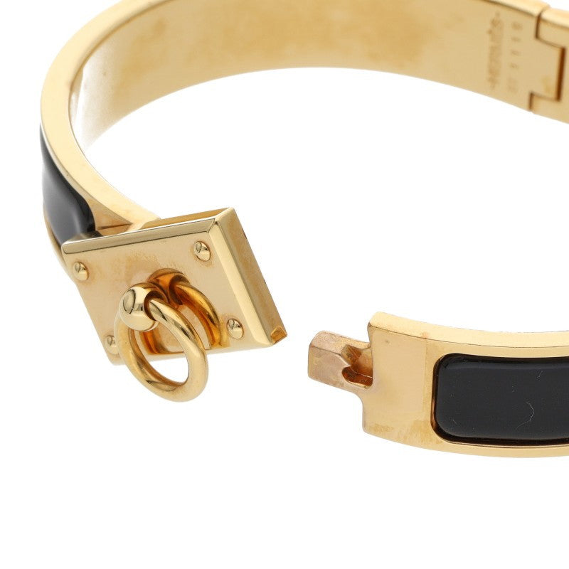 HERMES Clic H Metal x Enamel Bracelet Gold/Black Size ST