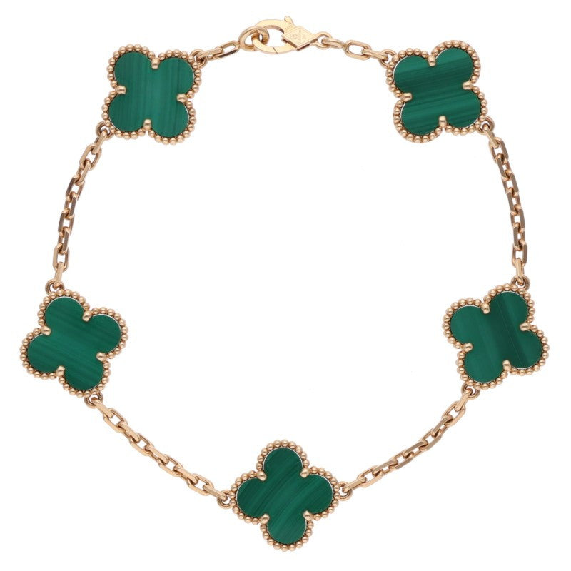 VANCLEEF & ARPELS 18K Vintage Alhambra Malachite Bracelet