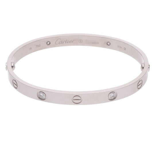 Cartier LOVE BRACELET 18K WG 4P Diamond Bracelet Size 18