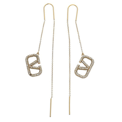 VALENTINO Gold Rhinestone Logo Earrings Size ONE SIZE