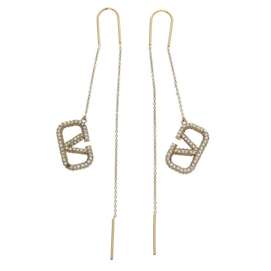 VALENTINO Gold Rhinestone Logo Earrings Size ONE SIZE