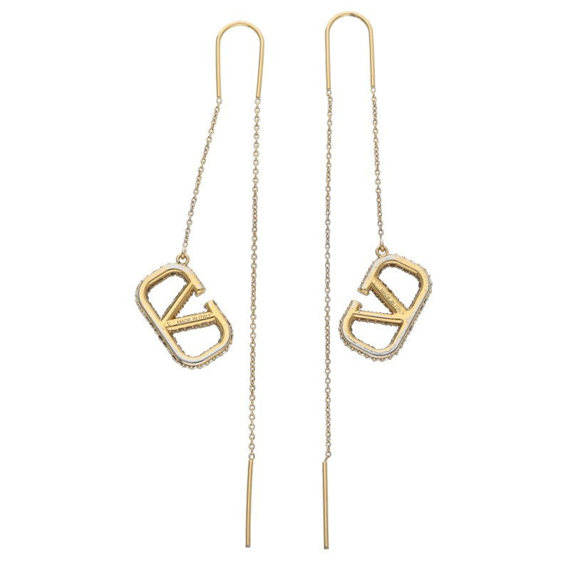VALENTINO Gold Rhinestone Logo Earrings Size ONE SIZE