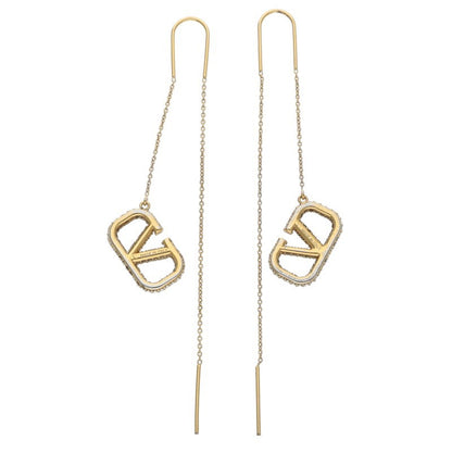 VALENTINO Gold Rhinestone Logo Earrings Size ONE SIZE