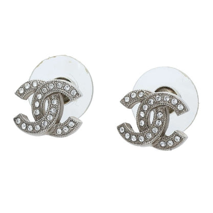 CHANEL Rhinestone Coco Mark Silver/Clear Earrings