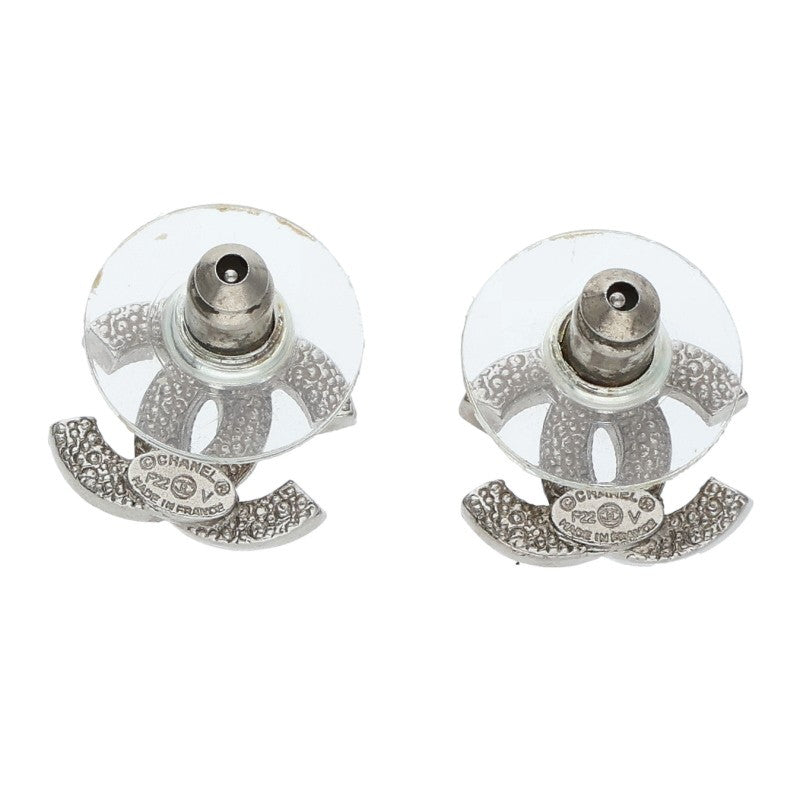CHANEL Rhinestone Coco Mark Silver/Clear Earrings