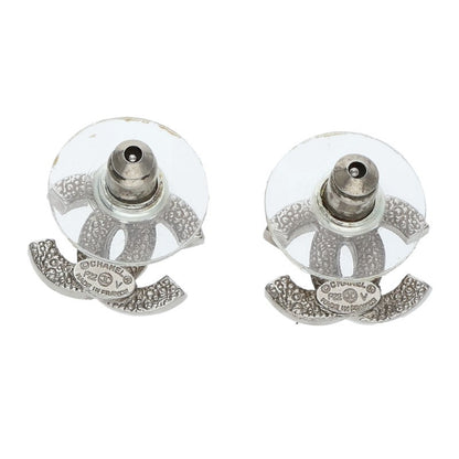 CHANEL Rhinestone Coco Mark Silver/Clear Earrings