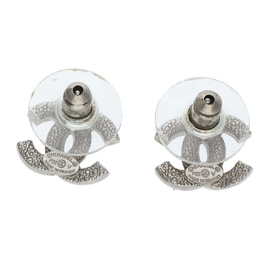 CHANEL Rhinestone Coco Mark Silver/Clear Earrings