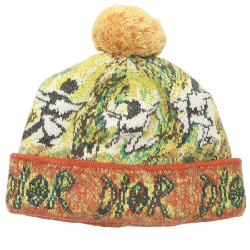 DIOR Multicolor Pom-Pom Cashmere Mohair Knit Cap Size L