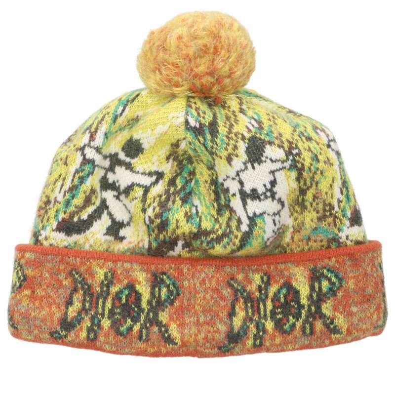 DIOR Multicolor Pom-Pom Cashmere Mohair Knit Cap Size L