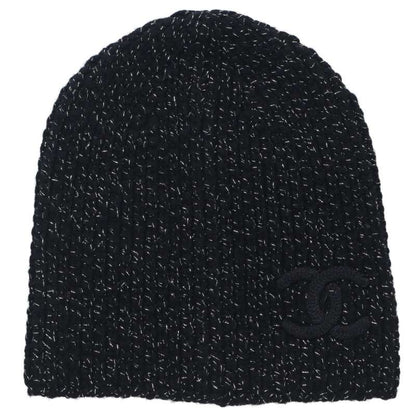 CHANEL Black Silver CC Embroidered Cashmere Size ONE SIZE