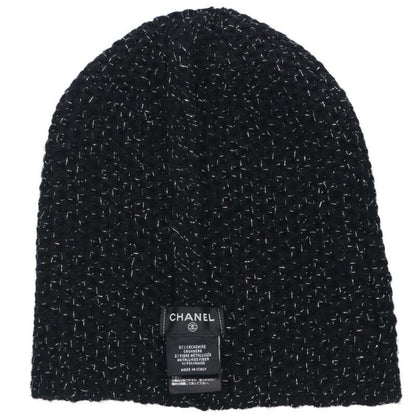 CHANEL Black Silver CC Embroidered Cashmere Size ONE SIZE