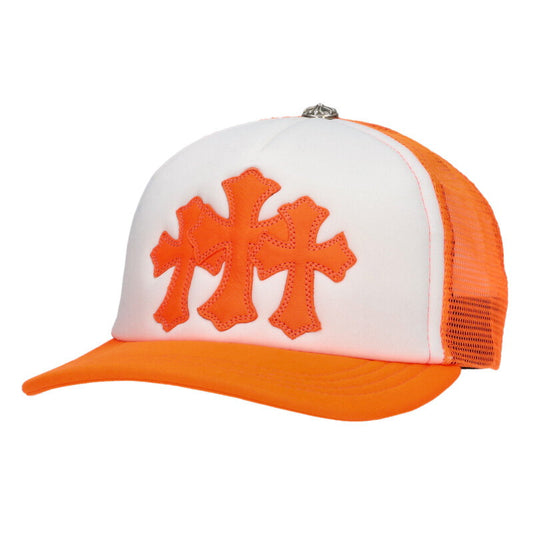 Chrome Hearts SIZE TRUCKER CAP Leather Hat Orange x White Size ONE