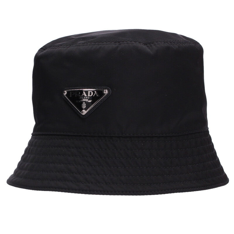 PRADA Black Re-Nylon Triangle Logo Bucket Hat Size ONE SIZE