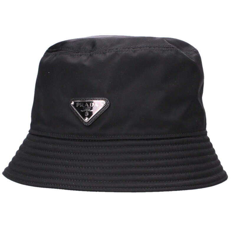 PRADA Black Re-Nylon Triangle Logo Bucket Hat Size ONE SIZE