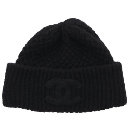 CHANEL Coco Mark Embroidered Cashmere Beanie Black