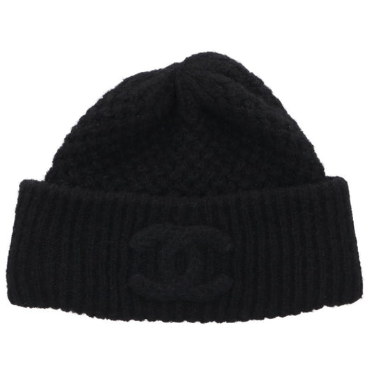 CHANEL Coco Mark Embroidered Cashmere Beanie Black