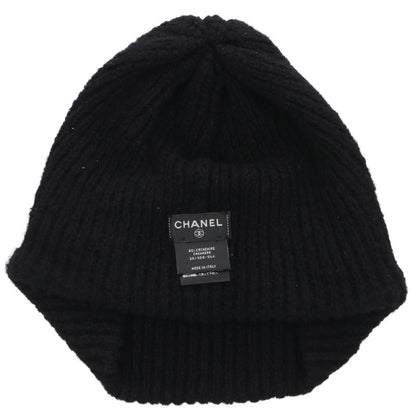 CHANEL Coco Mark Embroidered Cashmere Beanie Black