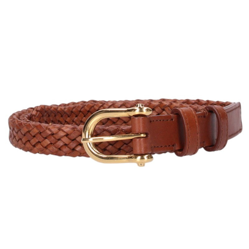 CELINE Braided Mesh Leather Belt Brown Gold Size ONE SIZE